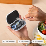 Portable packaging of PUL mint teeth dental picks for on the go oral hygiene.