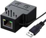 Suckoo RJ45 network hub showing input and output ports