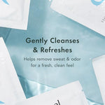 Back packaging of Rael body cloths showing 100 percent purified water ingredients