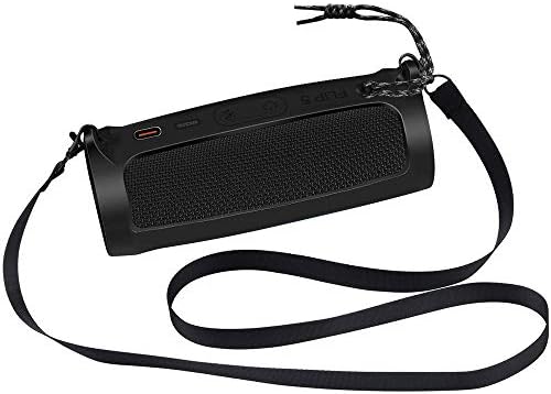 Shockproof travel carry bag pouch accessory for wireless speaker illustrating full side button access.