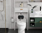 Moorfowl do not flush wipes storage case styled on a modern bathroom countertop beside a vanity mirror