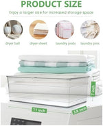 Clear plastic dryer ball dispenser container with open lid showing storage capacity