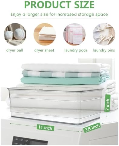 Clear plastic dryer ball dispenser container with open lid showing storage capacity