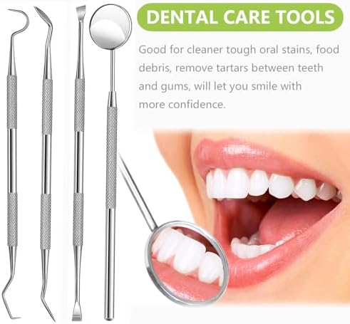 Close up of stainless steel tartar scraper and sickle scaler for dental hygiene.