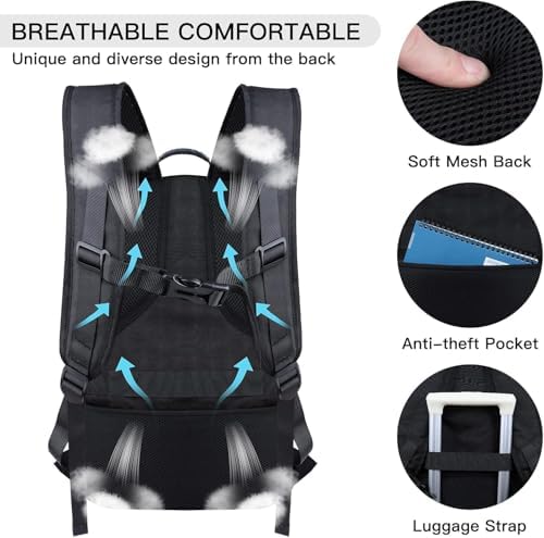 Anterk fifty liter anti theft business computer backpack showing open TSA friendly compartment