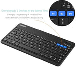 Arteck ultra slim portable multi device keyboard angled profile highlighting the zinc alloy back shell design.