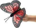 Close up shot of the sheer silk screened fabric wings on the educational insect plush puppet.