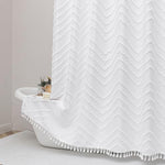 Full length display of the 72 by 72 inches modern minimalist white shower drapery