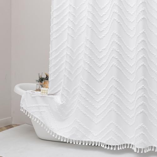 Full length display of the 72 by 72 inches modern minimalist white shower drapery