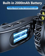 Close up of the 360 degree rotatable dual fan heads showing the 5-blade vortex design.