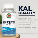 Authentic USA imported KAL Pycnogenol supplement bottle showing dietary supplement facts.
