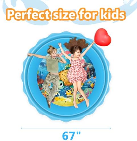 Mademax inflatable outdoor water play mat with adjustable fountains spraying water upward.