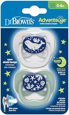 Dr Brown's Natural Flow Baby,Infant Silicone Dr. Brown's Advantage Pacifiers, Stage 1, Glow in The Dark, Pack of 2, Blue, Birth+ to 6M - Image 5