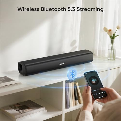 Included remote control and connection cables for Saiyin soundbar