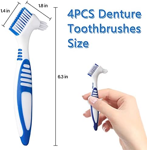 Close up of the dual head design on the Ceonam denture toothbrush highlighting the large flat head and small angled tapered bristles.