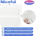 Niceful hydrocolloid gel patches showing the two by two inch dimensions for minor wound healing