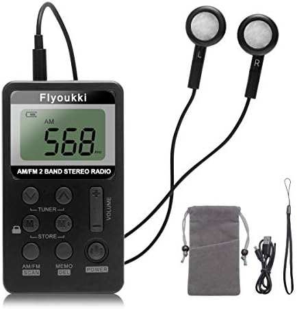 Flyoukki portable mini am fm radio with earphones