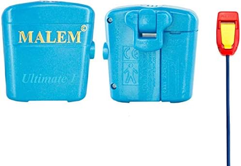 Malem Ultimate PRO wearable alarm unit with collar clip and blue casing.