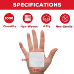 Healqu non woven 4 ply square sponges stacked neatly showing thickness and soft texture