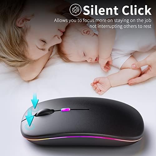 KANMABPC dual mode rechargeable mouse highlighting the vibrant seven color LED breathing lights.
