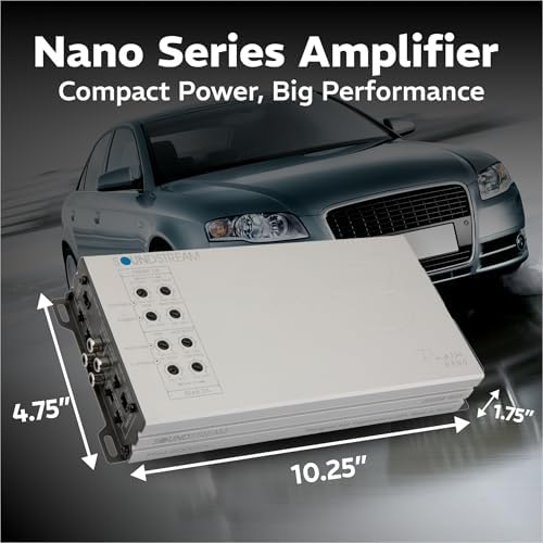 Soundstream Picasso Nano PN4.2000DX 2000 Watts amplifier unboxed with included mounting hardware and line level harnesses.
