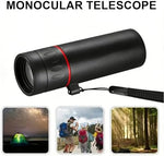 Waterproof monocular scope being held in one hand demonstrating its portable compact size.