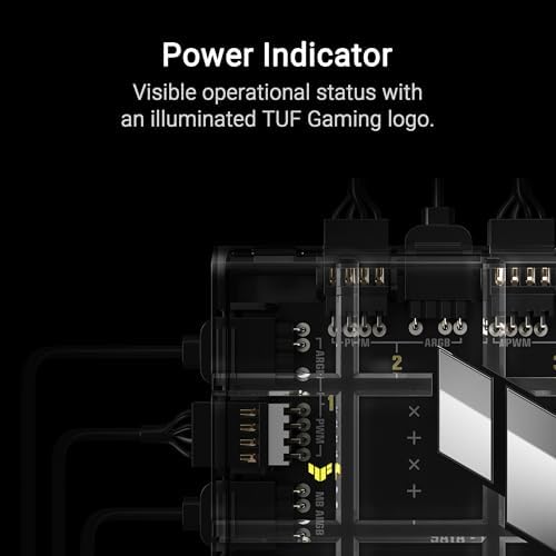 ASUS TUF PC fan hub displaying the clear built in operation LED indicators