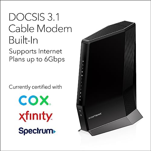 Netgear CAX80 premium high speed internet router package layout with authentic imported accessories