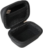 Black hard shell earphone storage case with zipper and mesh pocket
