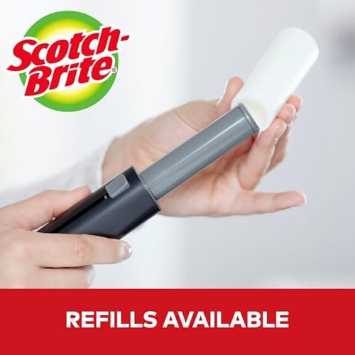 Compact Scotch-Brite travel size lint remover stored in a handbag