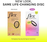 Disposable period disc being held to show flexible medical-grade polymer rim.