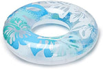 Translucent orange and blue Intex pool tubes