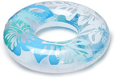 Translucent orange and blue Intex pool tubes