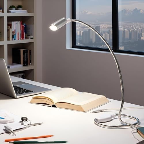 Labriciyon adjustable desk light for office work showing the flexible arm twisted at a right angle