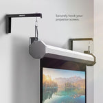 Adjustable mounting hooks on steel projector screen bracket