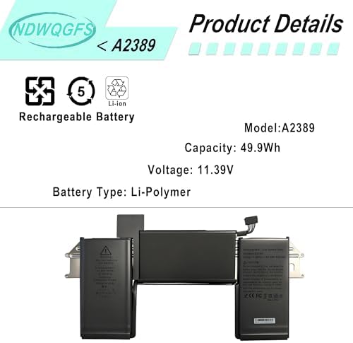 Three cell internal layout of the A2389 laptop battery showing high grade construction.
