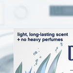 Side profile of the 180 count laundry care box showing standard ingredient disclosures and manufacturing details.