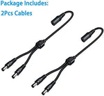 SIOCEN 2 way Y cable adapter set layout demonstrating connection capability for dual LED strip lights or DVR equipment.