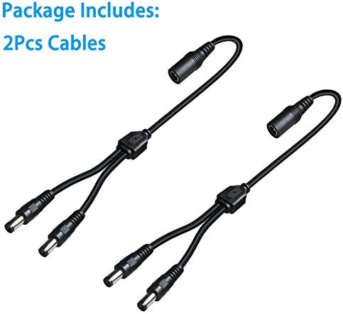 SIOCEN 2 way Y cable adapter set layout demonstrating connection capability for dual LED strip lights or DVR equipment.
