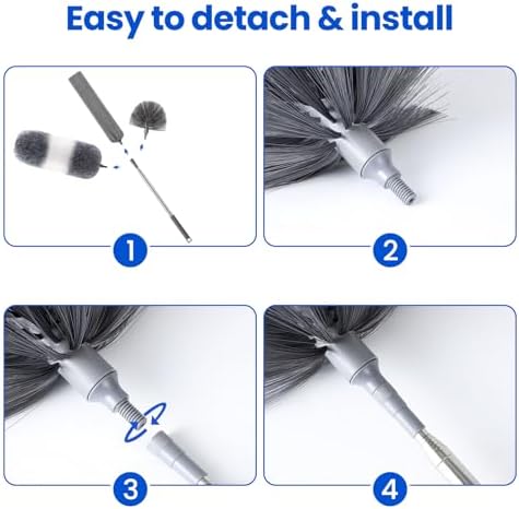 Extra-Long Dusters Kits with Extension Pole, 5 in 1 Cleaning Tools with Extendable Long Handle, Cobweb Duster, Microfiber Dusting Clothes for Gap, High Ceilings and Fans, Blinds, Cars and Furniture - Image 5