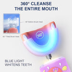 Geacker kids electric toothbrush glowing during use to demonstrate the interactive mermaid toy styling