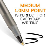 BIC Round Stic black ballpoint pens arranged neatly to demonstrate the flexible design and color matched ventilated cap.