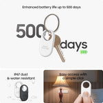Samsung Galaxy SmartTag2 electronic tracking device attached to a keyring for asset protection