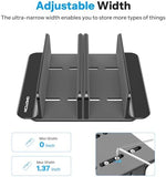 OMOTON space-saving aluminum notebook holder showing adjustable double-nut mechanism on the base