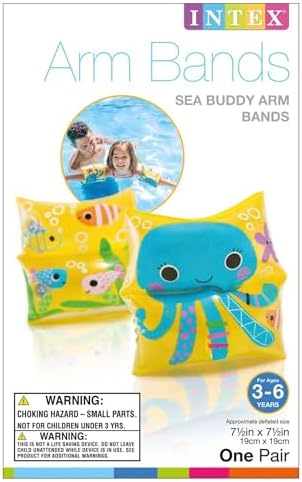 Children wearing colorful Intex Sea Buddy inflatable arm floats