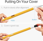 Side angle view of yellow AZF case installed on tablet stylus