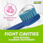 Firefly bubble gum toothpaste tube showing natural origin label.
