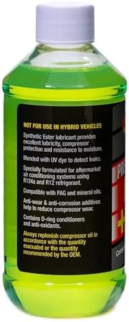 Back label view of TSI Supercool E8 lubricant showing universal compatibility with Polyalkylene Glycol and mineral oils