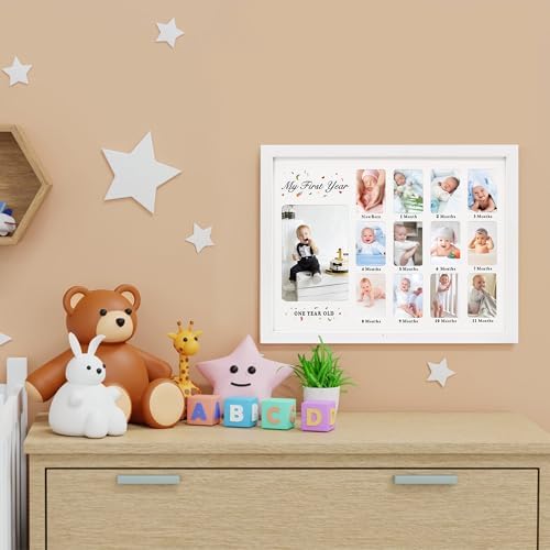 GMFrames 12 month picture frame with white matting showing central photo opening for baby growth tracking.