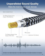 Black and white nylon braided texture of Tewmsc audio cable